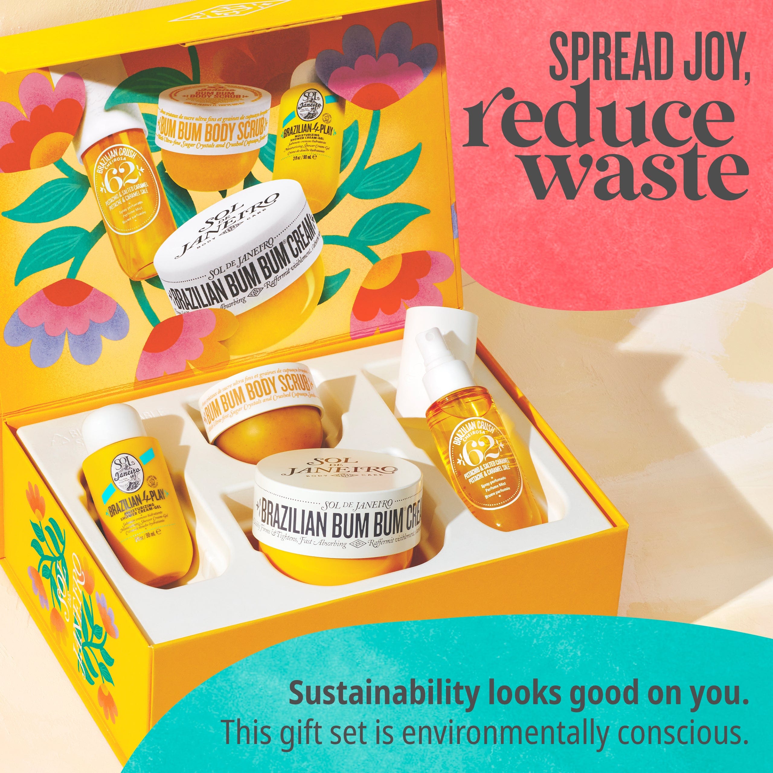 Spread joy, reduce waste. Sustainability looks good on you. This gift set is environmentally conscious.