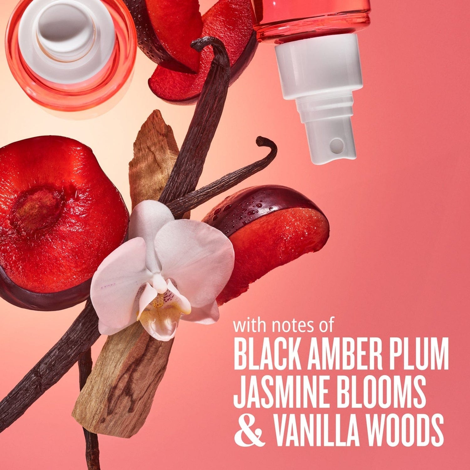 With notes of black amber plum, jasmine booms &amp; vanilla woods