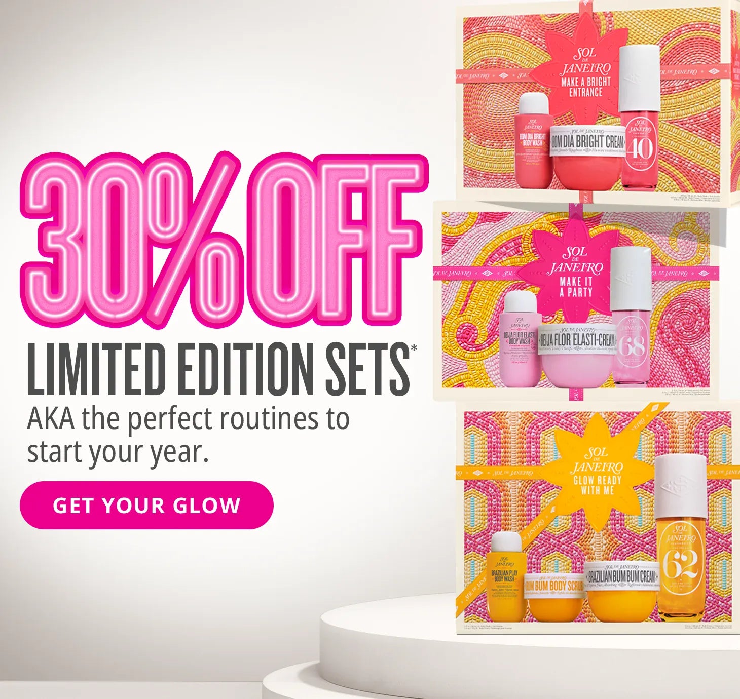 Promotional banner for limited edition beauty product sets with 30% off offer. Promotional banner for limited edition beauty product sets with 30% off offer.