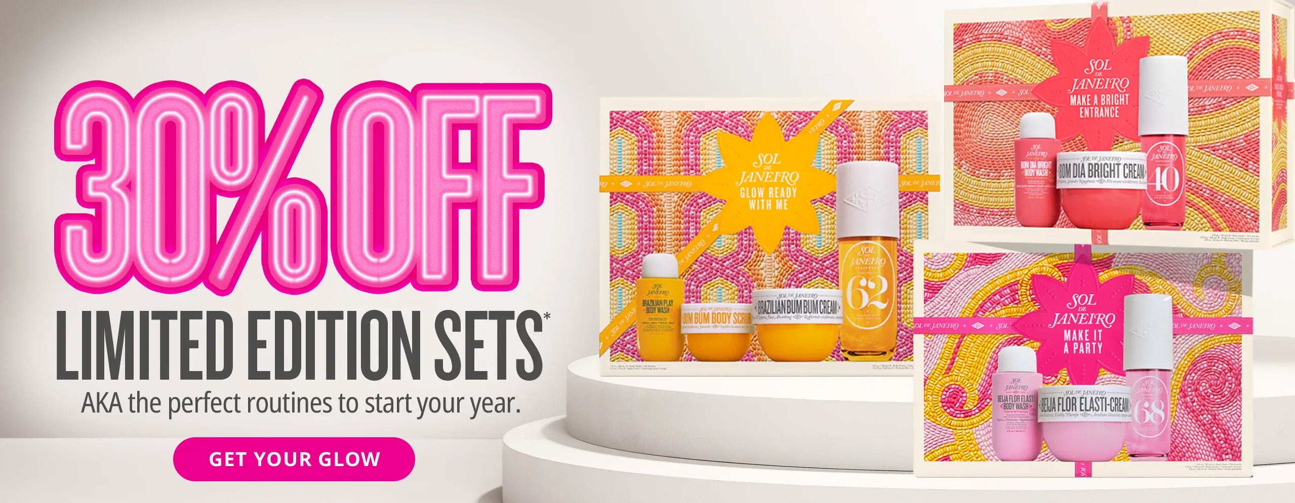 Promotional banner for limited edition beauty product sets with 30% off offer. Promotional banner for limited edition beauty product sets with 30% off offer.