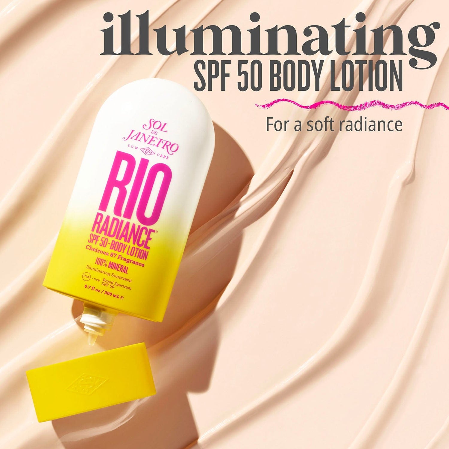 Illuminating SPF 50 body lotion for a soft radiance