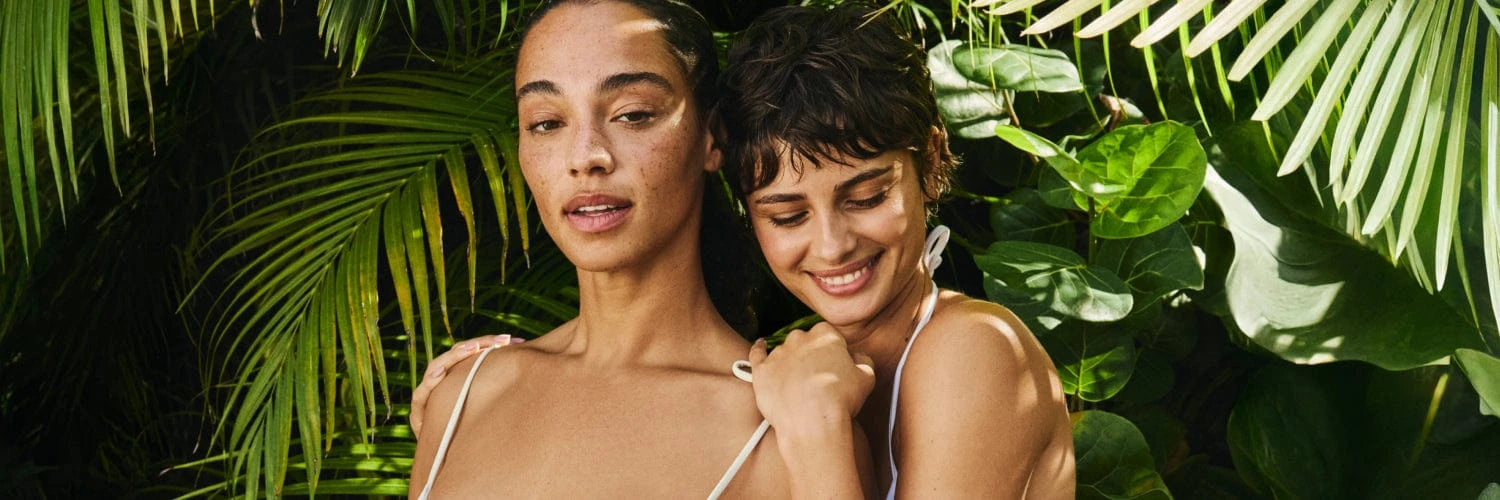 Models in the forest hugging