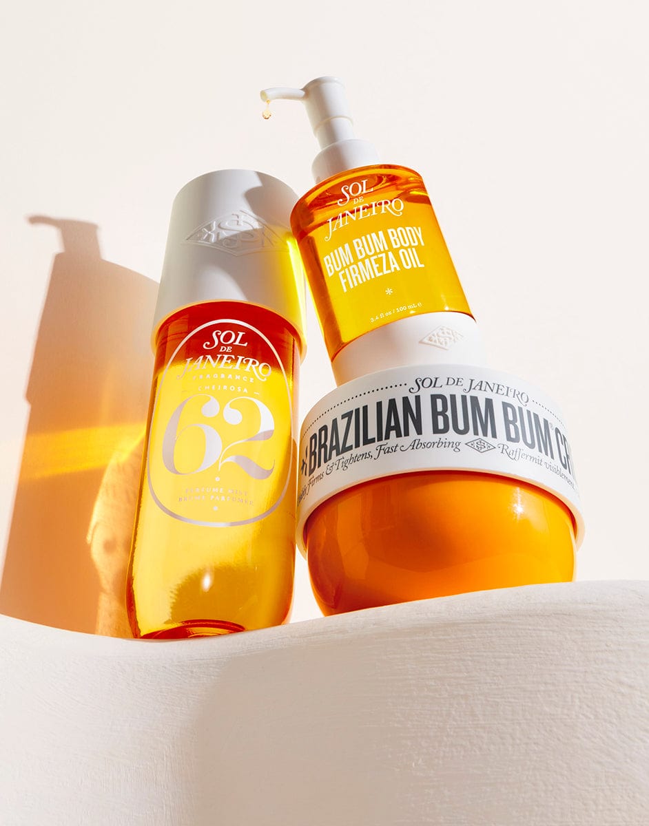 Core products - Cheirosa 62 perfume mist, Brazilian bum bum cream and Firmeza body oil