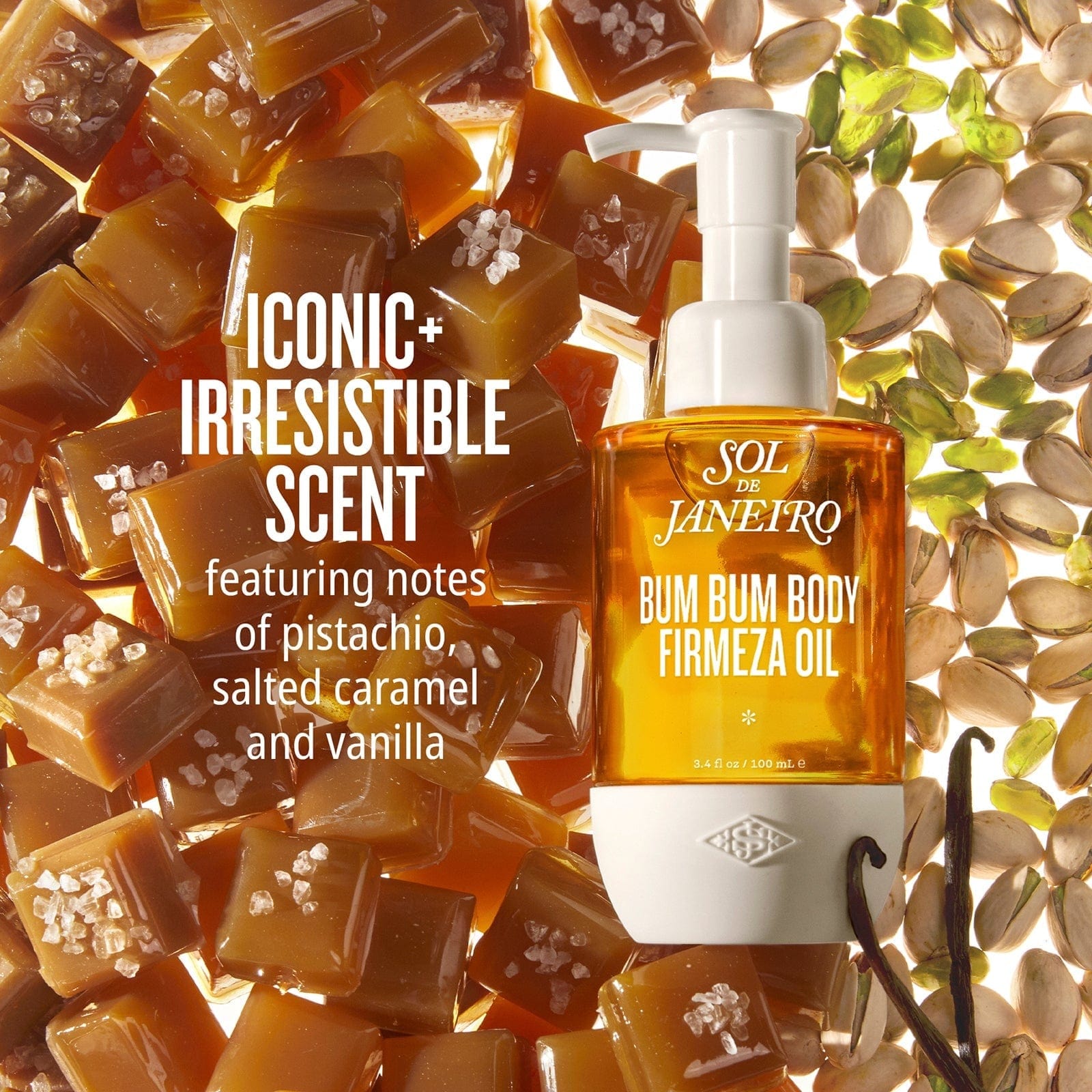 iconic + irresistible scent featuring notes of pistachio, salted caramel, and vanilla. 