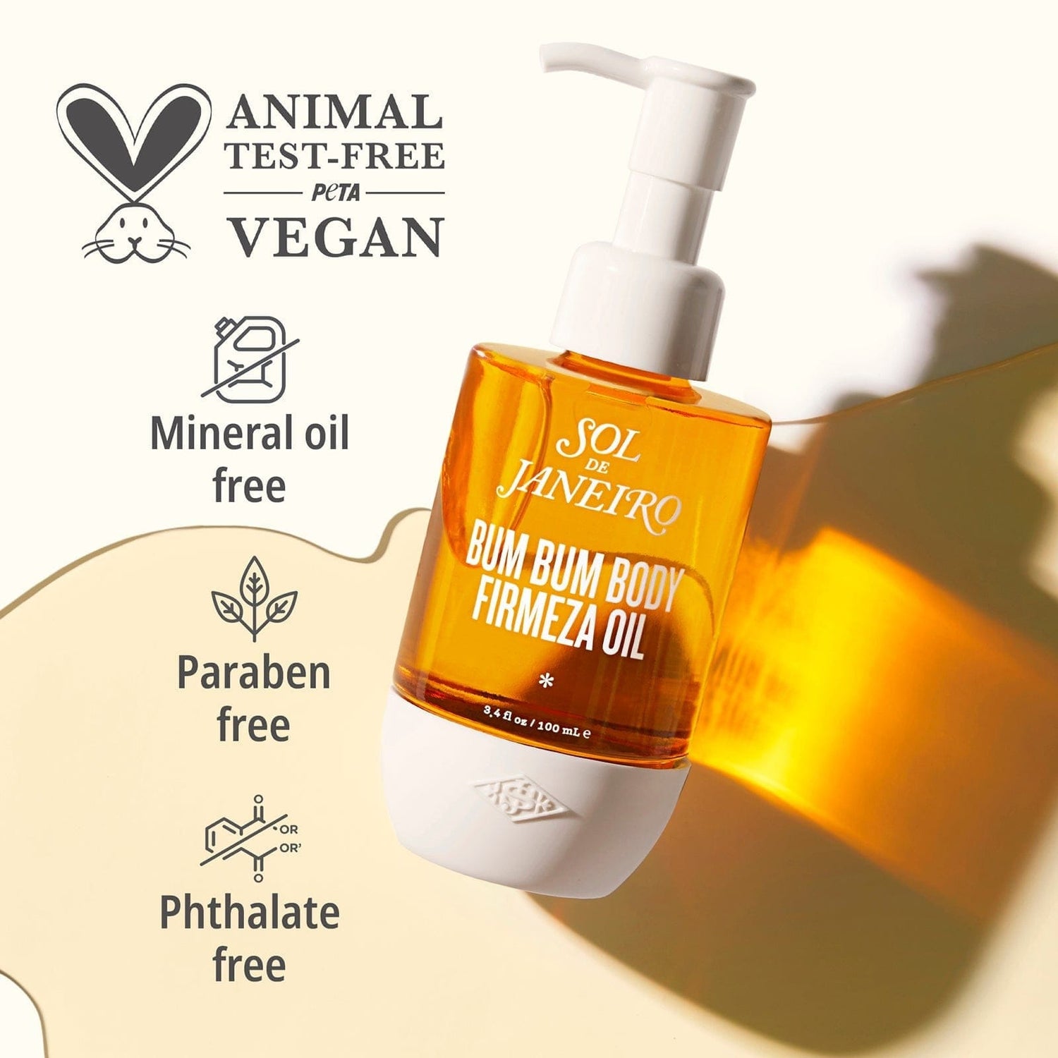 Animal test-free PETA vegan. Free of mineral oil, parabens, and phthalate.