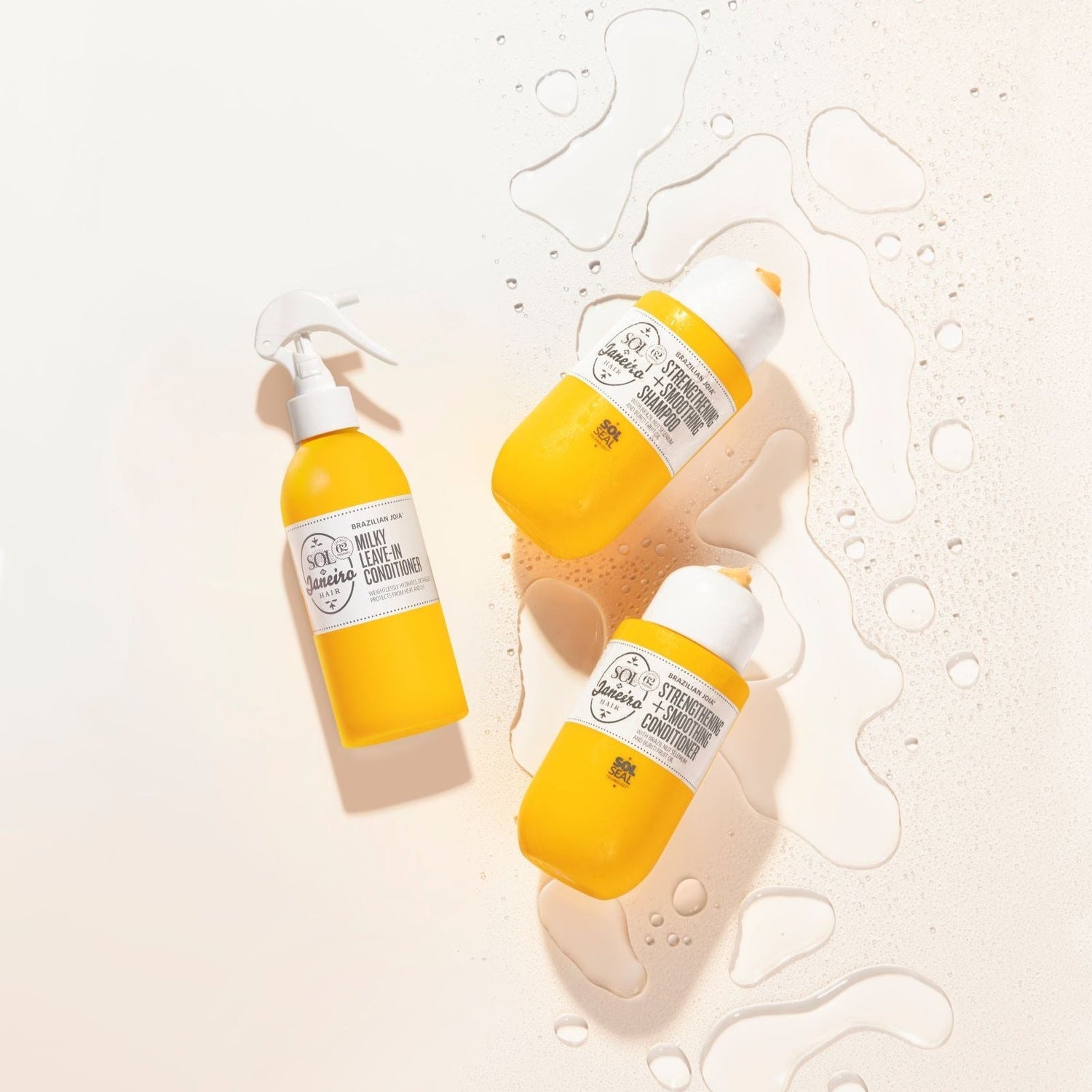 milky leave in conditioner, joia shampoo and contioner