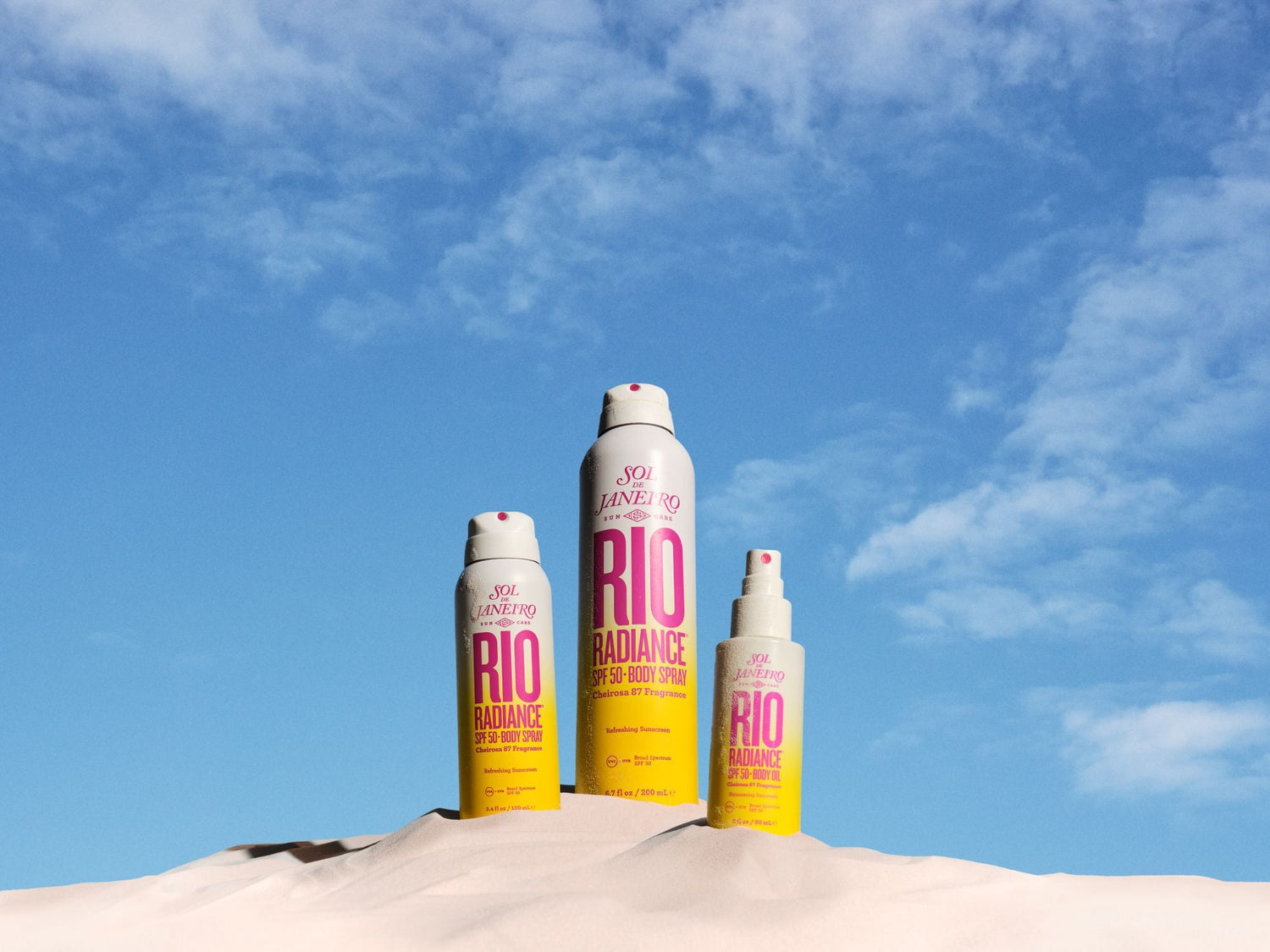 Rio radiance spf 50 collection with blue sky background