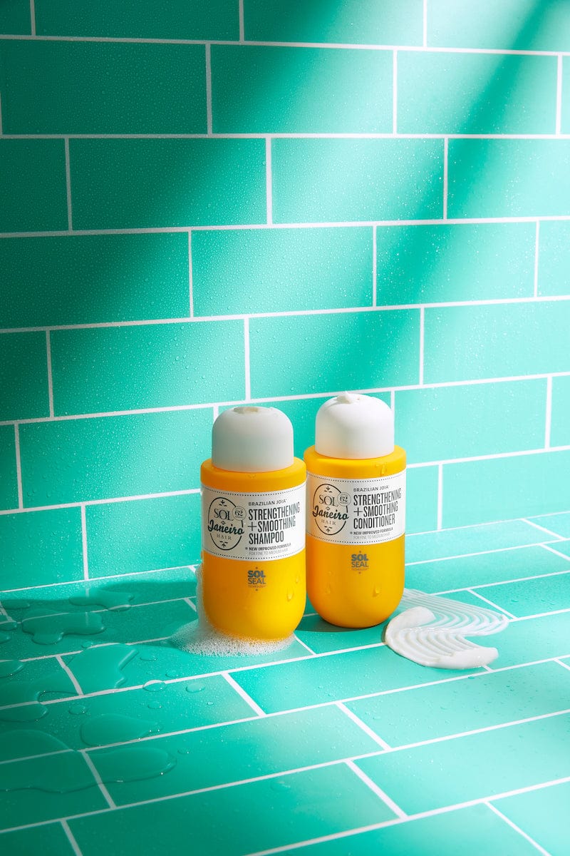 a bottle of Brazilian Joia shampoo and a bottle of Brazilian Joia conditioner