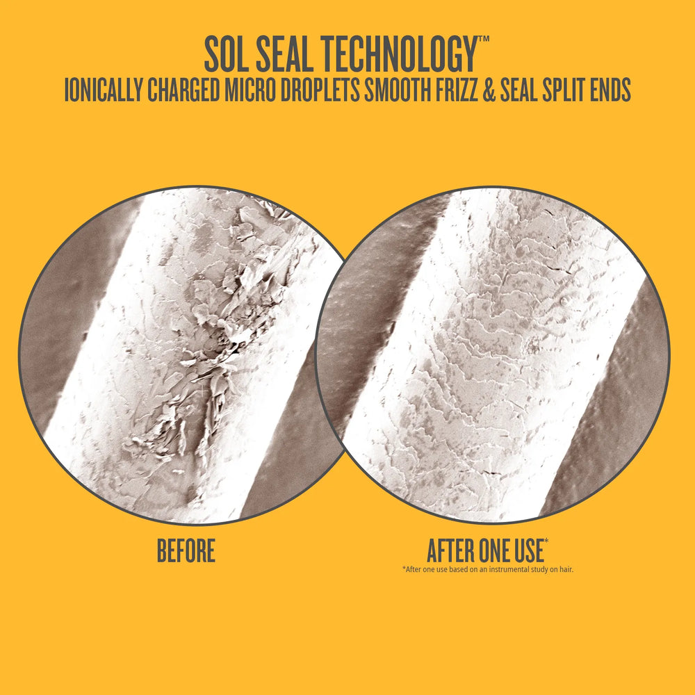 sol seal technology ionically charged micro droplets smooth frizz & seal split ends before and after one use