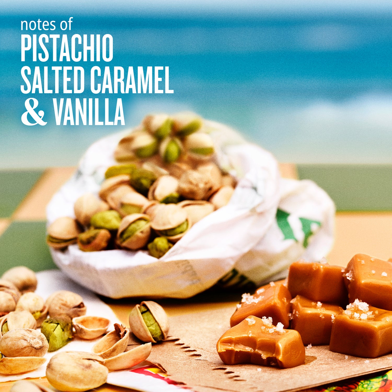 Notes of pistachio, salted caramel, vanilla