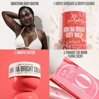 smoothing body routine 1. gently exfoliate & deeply cleanse 2. smooth texture 3. enhance the warm floral scent
