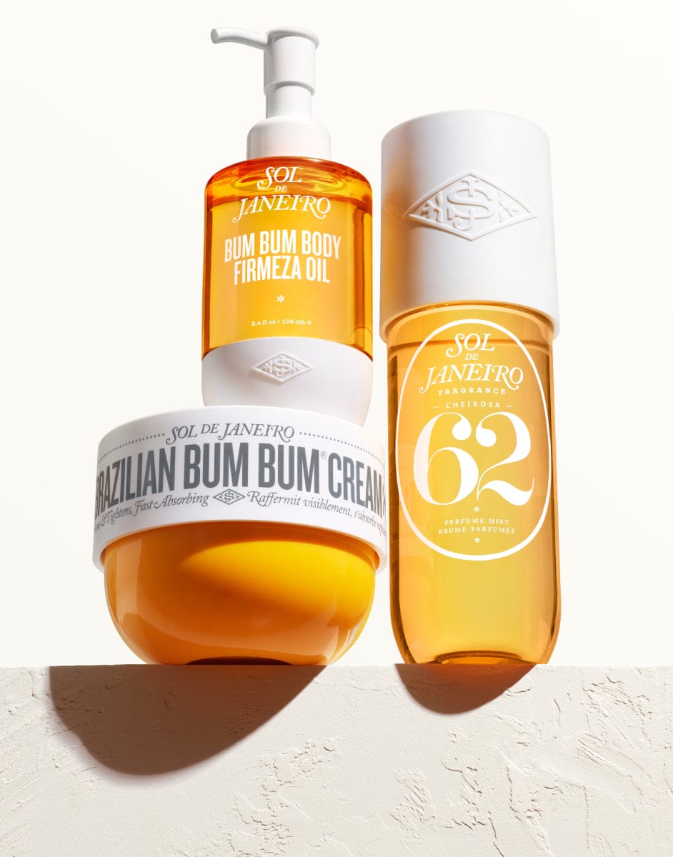 Three skincare products from Sol de Janeiro on a light background