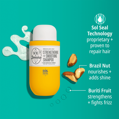 Sol seal technology proprietary + proven to repair hair. Brazil nut nourishes + adds shine. Buriti fruit strengthens + fights frizz