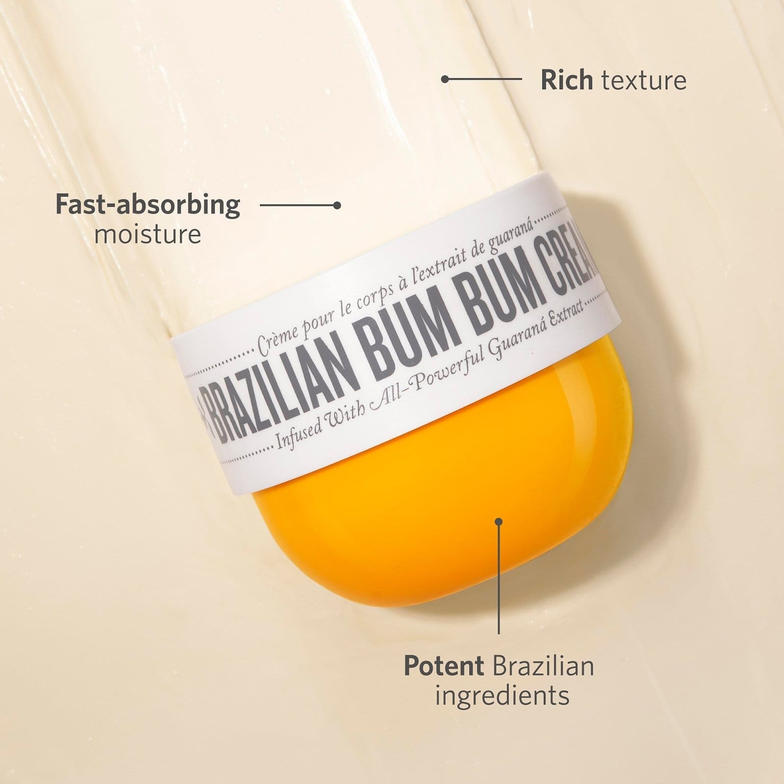 Fast absorbing, rich texture, potent brazilian ingredients