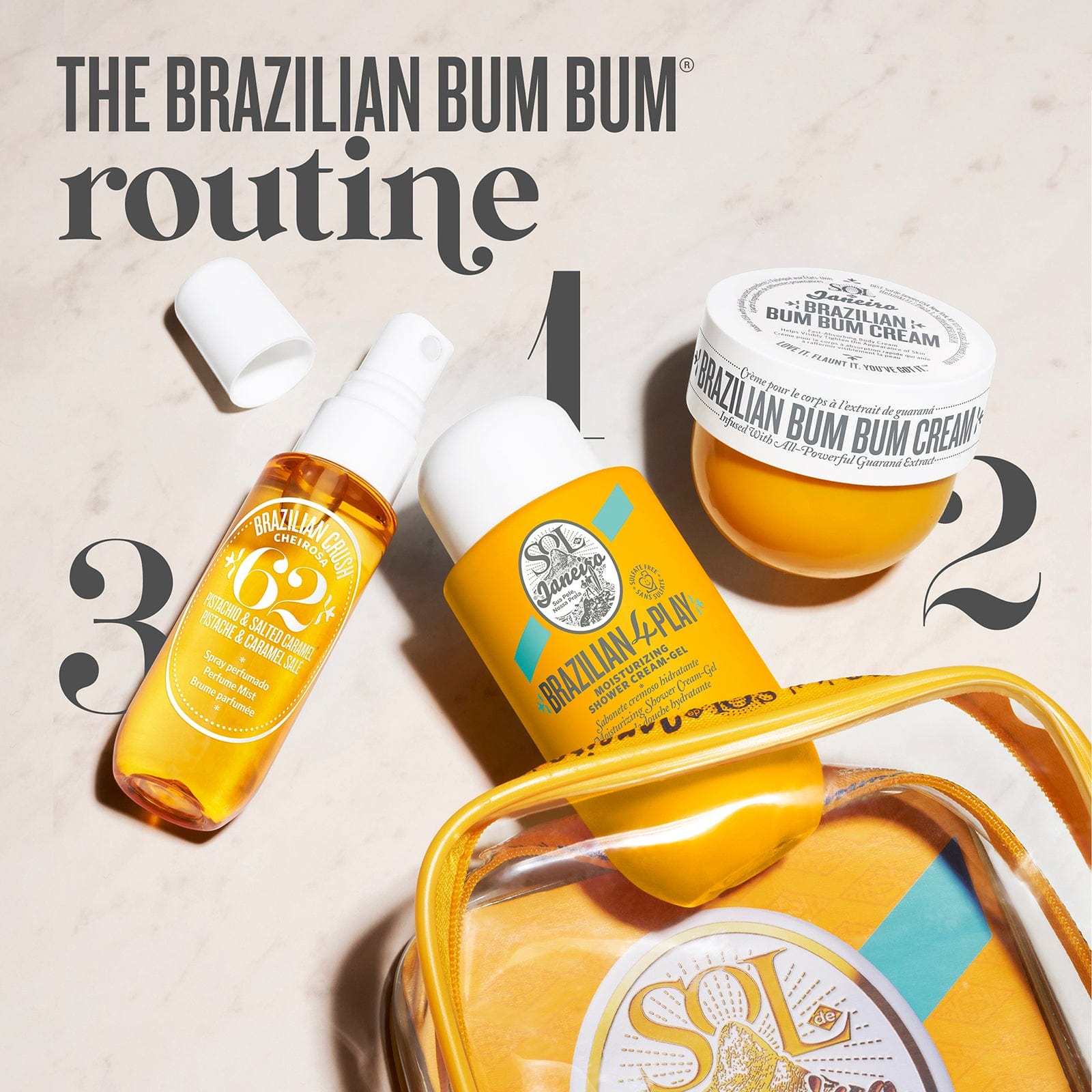 The Brazilian Bum Bum Routine - 1. Body Wash - 2. Body Cream - 3. Perfume Mist | Bum Bum Jet Set | Sol de Janeiro