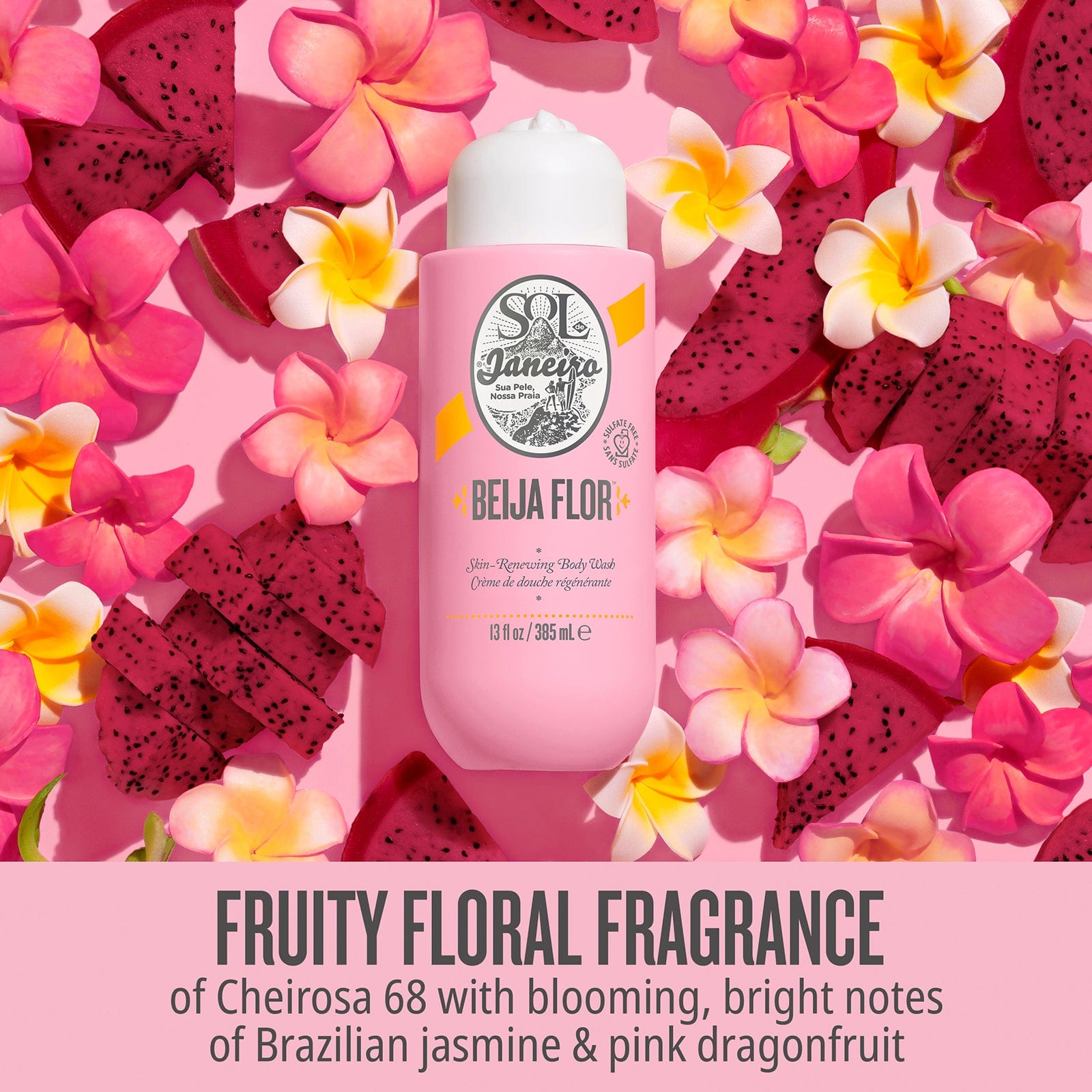 fruity floral fragrance of Cheirosa 68 with blooming, bright notes of Brazilian jasmine and pink dragonfruit