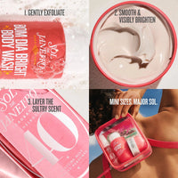 1. gently exfoliate 2. smooth & visibly brighten 3. layer the sultry scent mini sizes. major sol