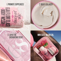 1. promote suppleness 2. boost collagen 3. layer the enchanting scent mini sizes. major sol.