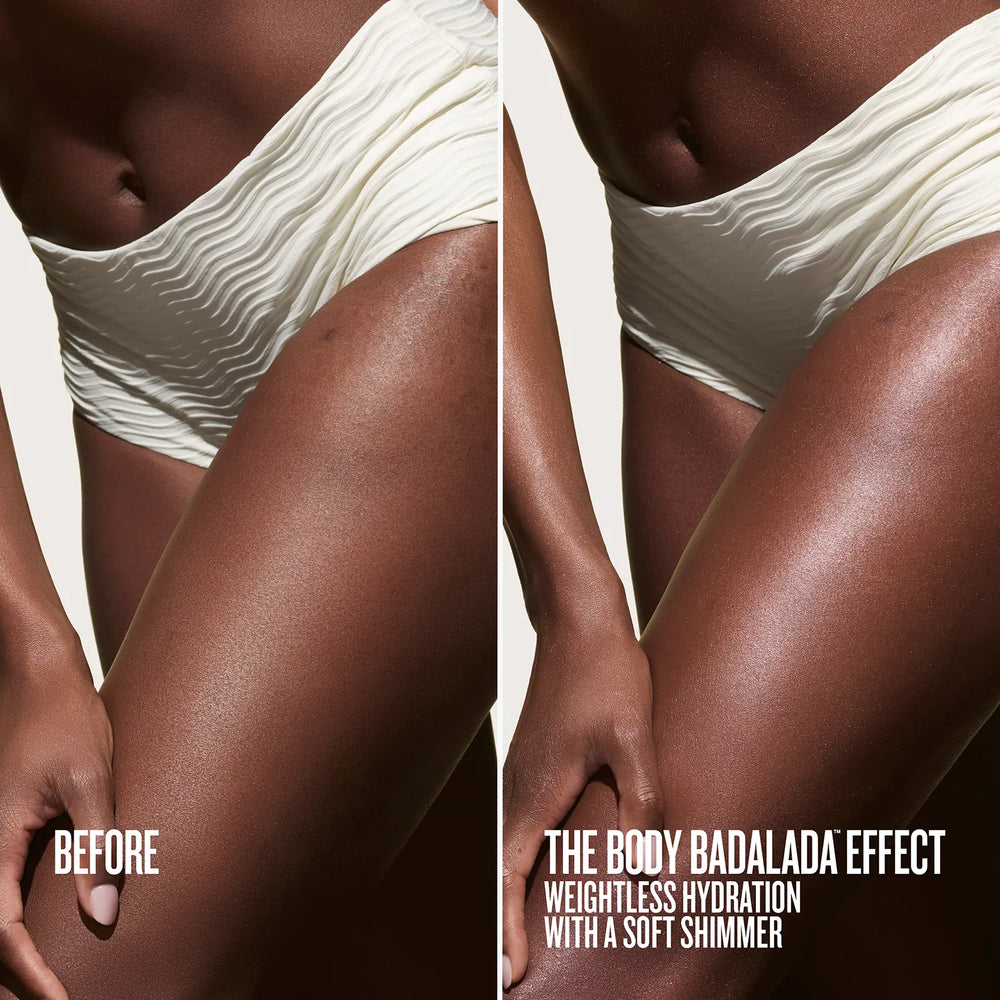 Before/After the body badalada effect weightless hydration with a soft shimmer