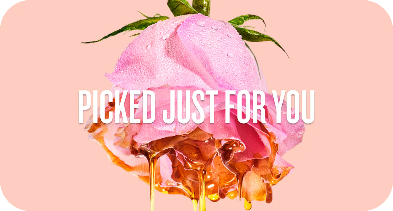 Pink flower with honey drizzle and &