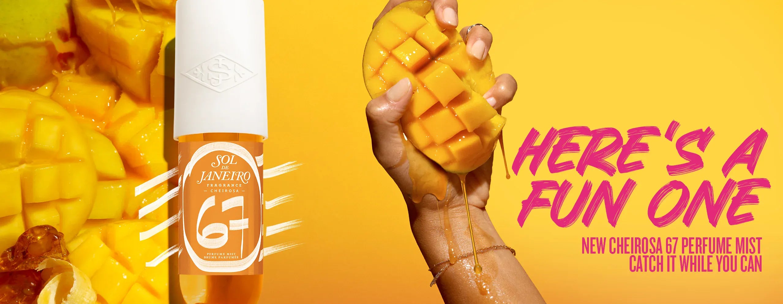 Text on image reads here's a fun one new cheirosa 67 perfume mist catch it while you can. Say it spray it.