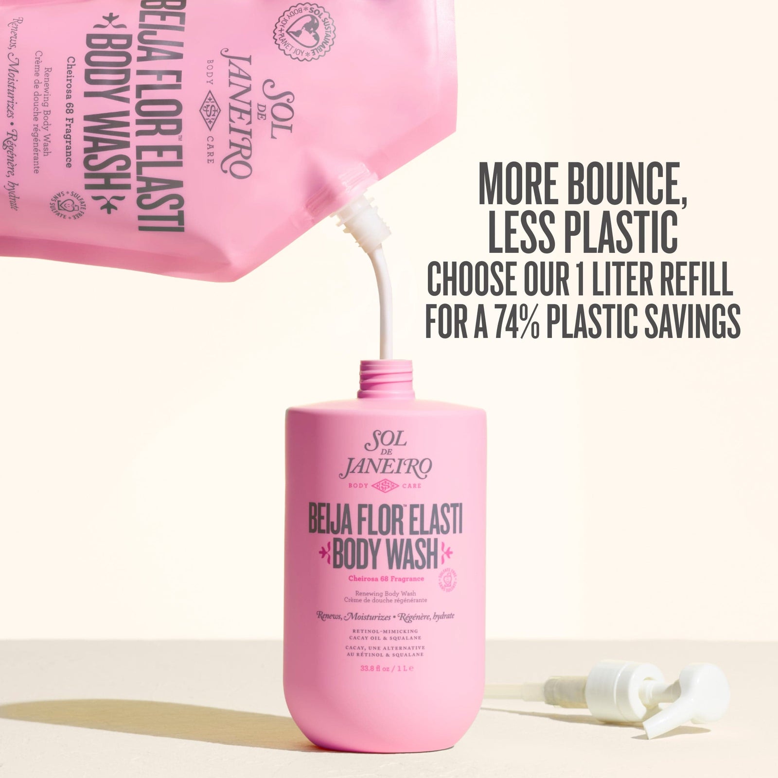 more bounce, less plastic choose our 1 liter refill for a 74% savings