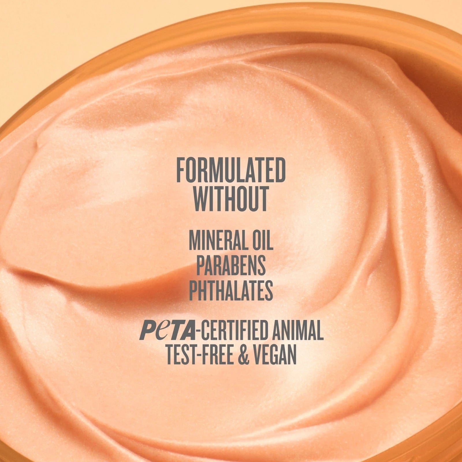 text on image reads formulated without mineral oil, parabens, phthalates, peta-certified animal test-free and vegan