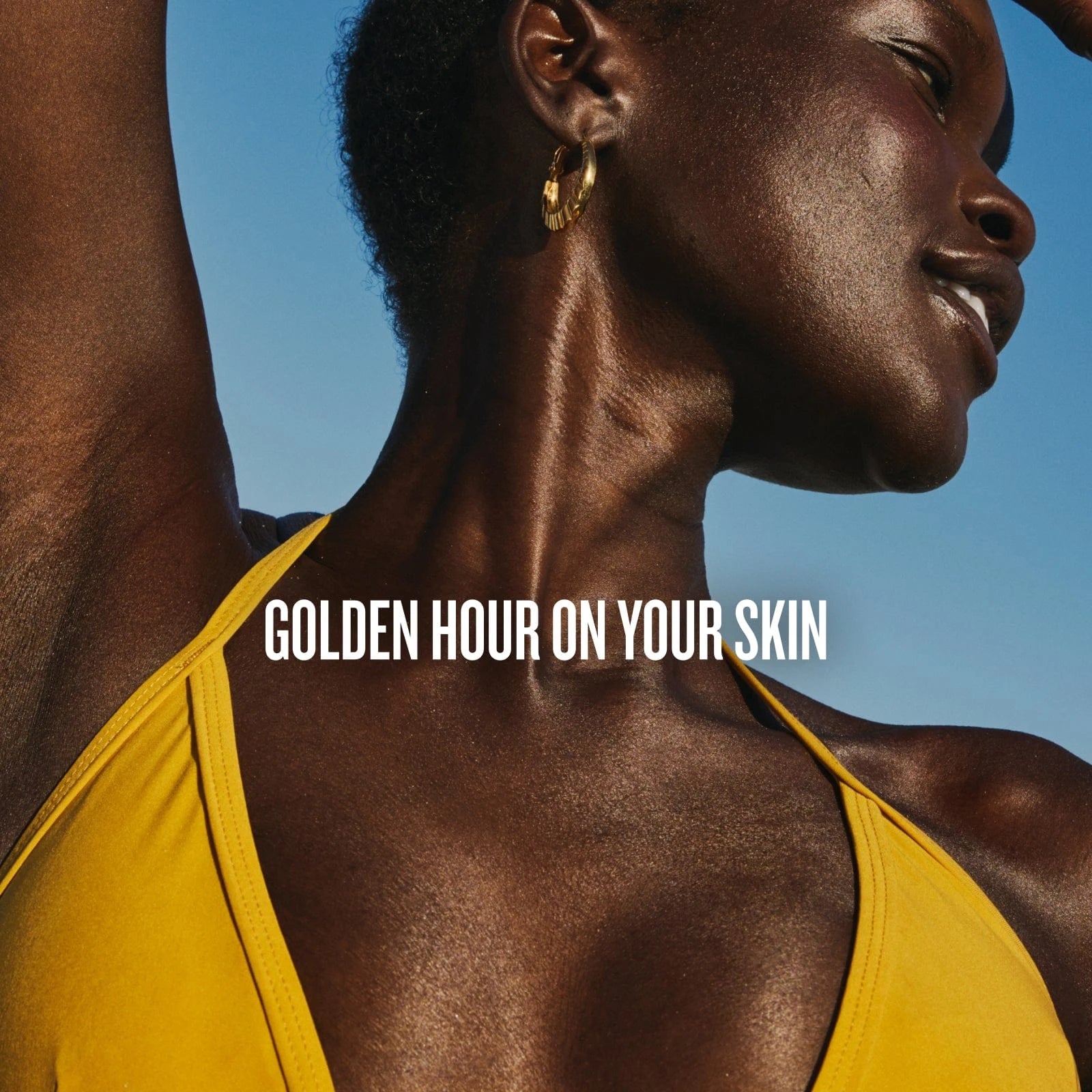 Text on image readds golden hour on your skin