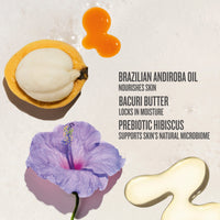 brazilian andriroba oil nourishes skin bauri butter locks in moisture prebiotic hibiscus supports skins natural microbiome 