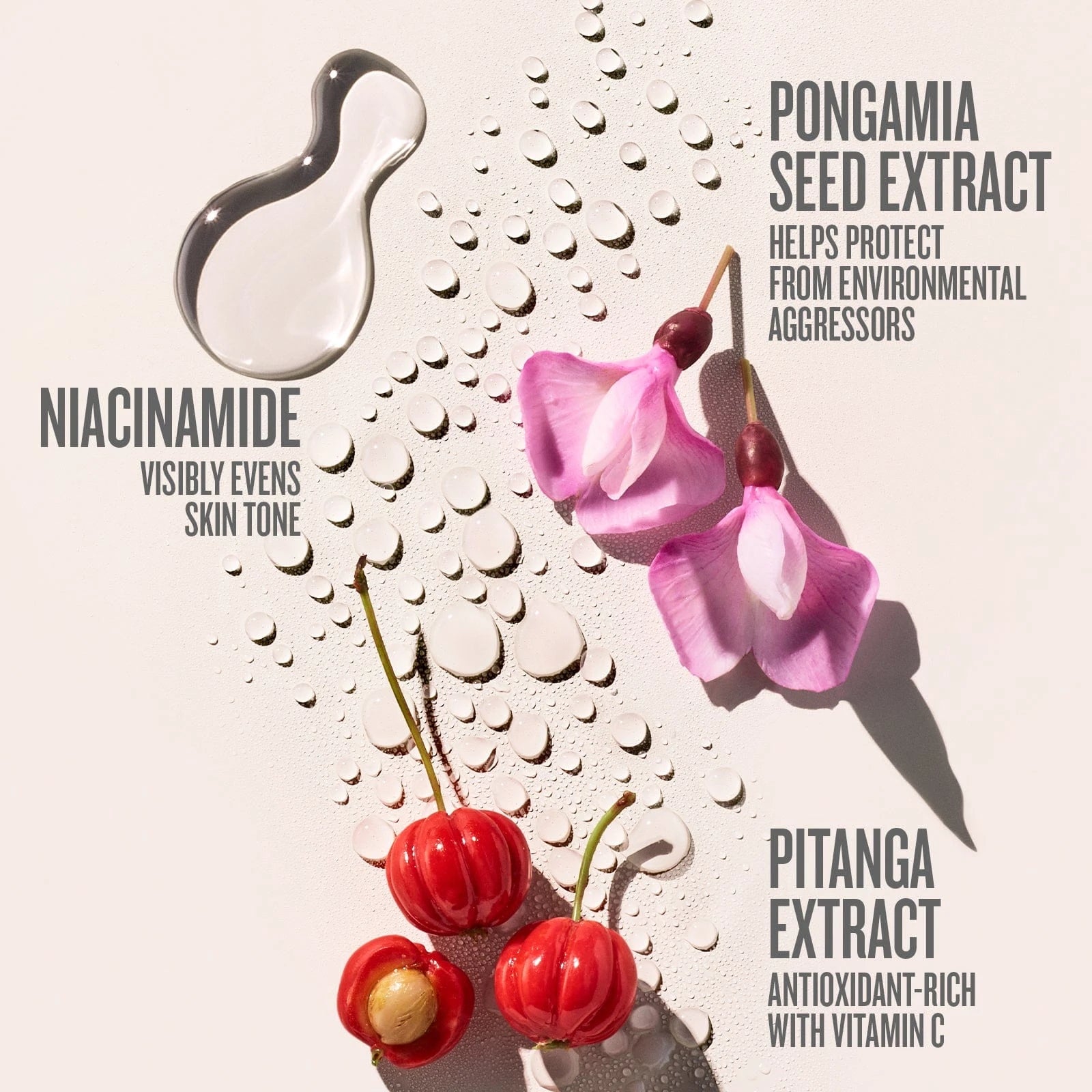 Sol de Janeiro SPF 50 Body Spray Ingredients: 
Niacinamide - Visibly events skin tone
Pongamia Seed Extract - Helps protect from environmental aggressors
Pitanga Extract - Antioxidant-Rich with vitamin c 