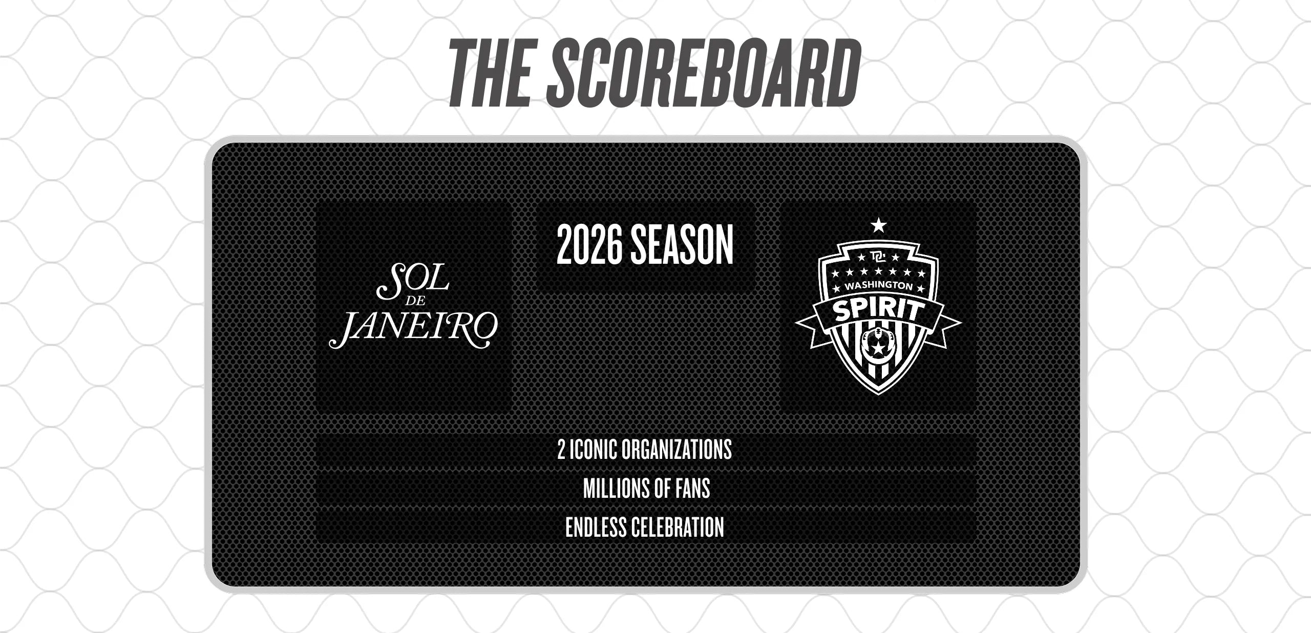 Scoreboard-style graphic with text and logos on a black background