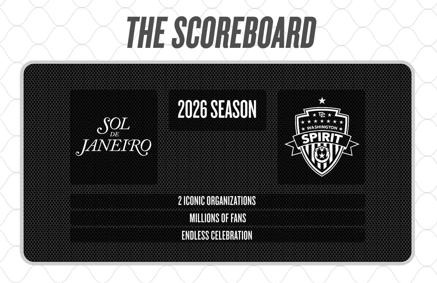 Scoreboard-style graphic with text and logos on a black background