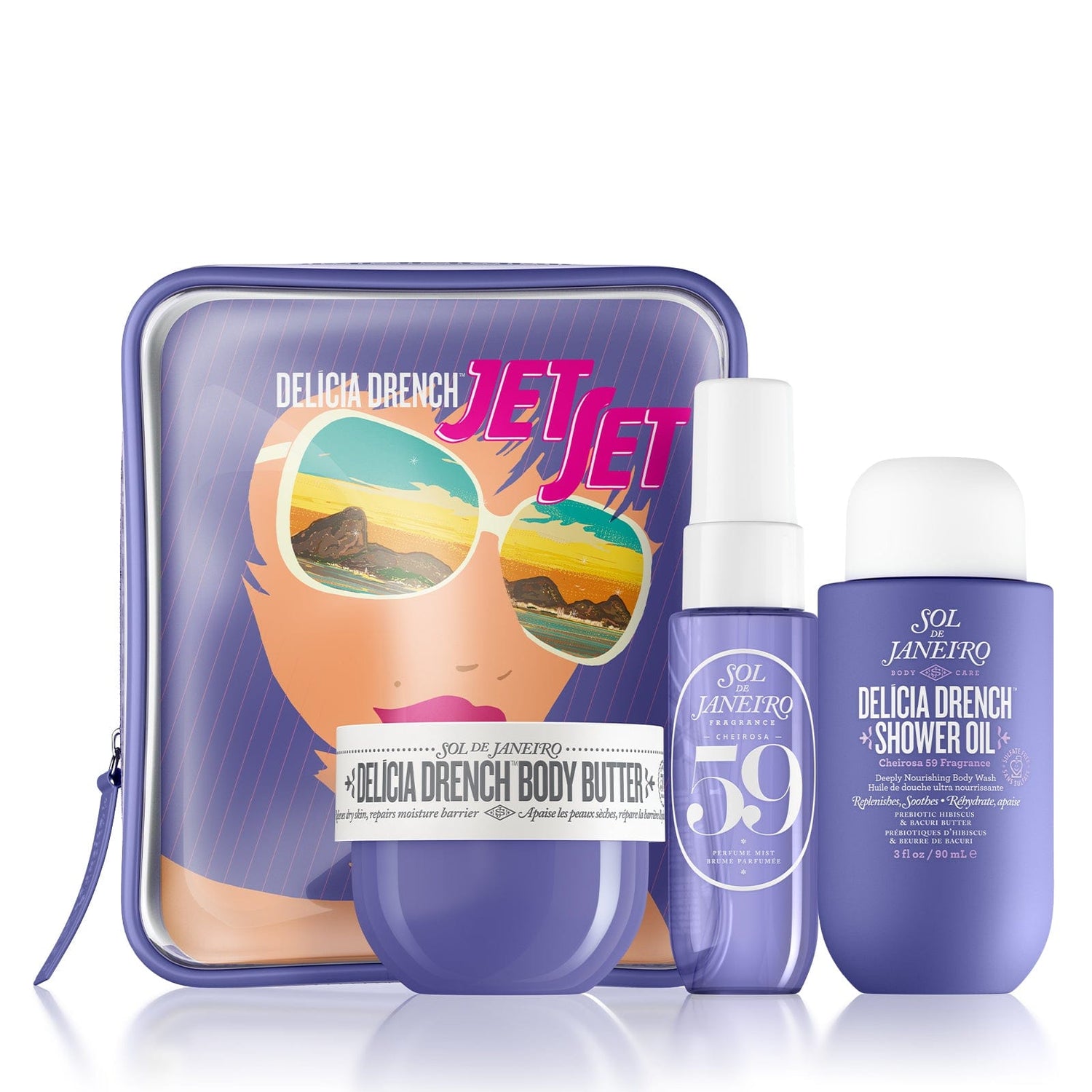 Delicia Drench™ Jet Set - delicia drench™ shower oil (90ml), cheirosa 59 perfume mist (30ml), and delicia drench™ body butter (50ml)