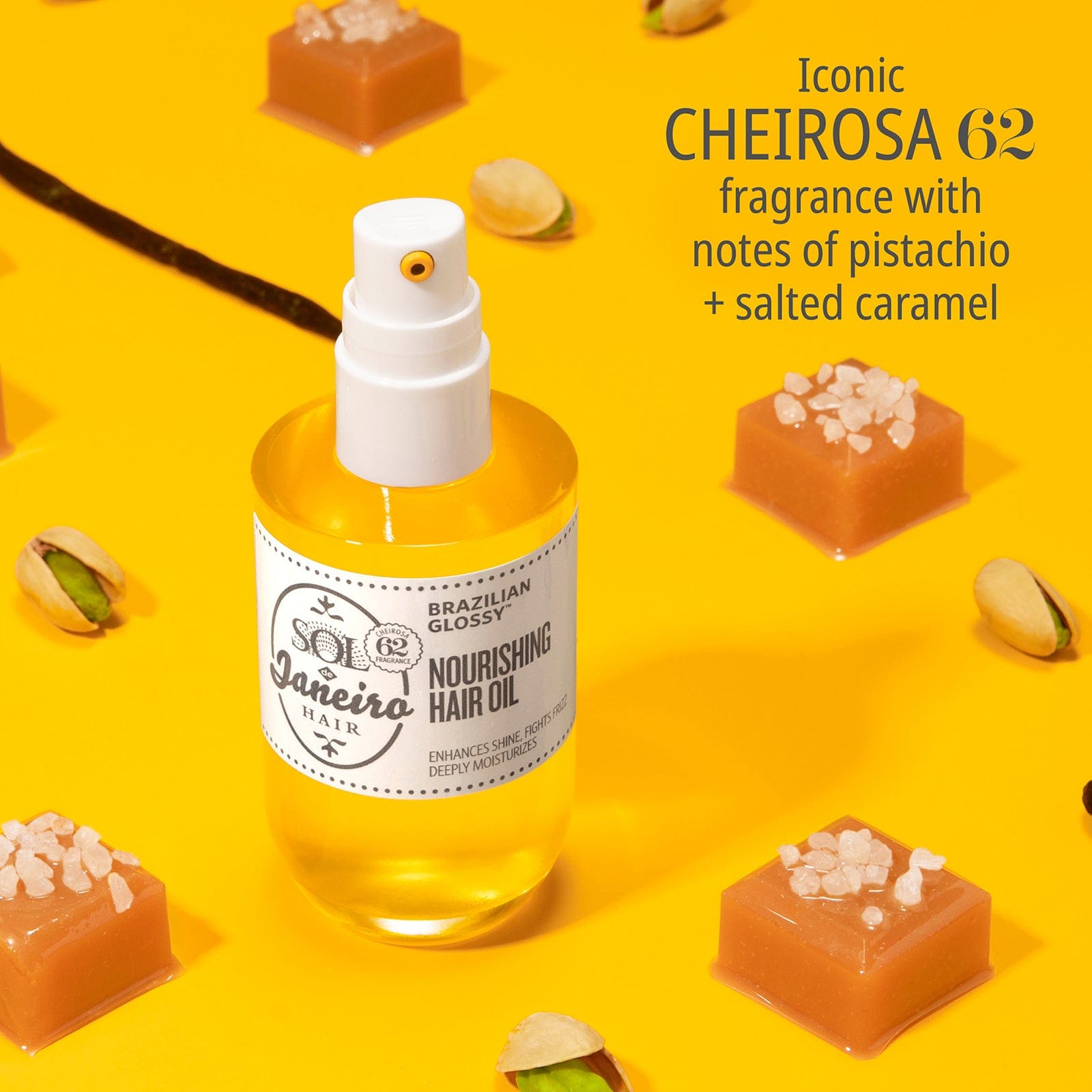 Iconic Cheirosa 62 fragrance with notes of pistachio + salted caramel 