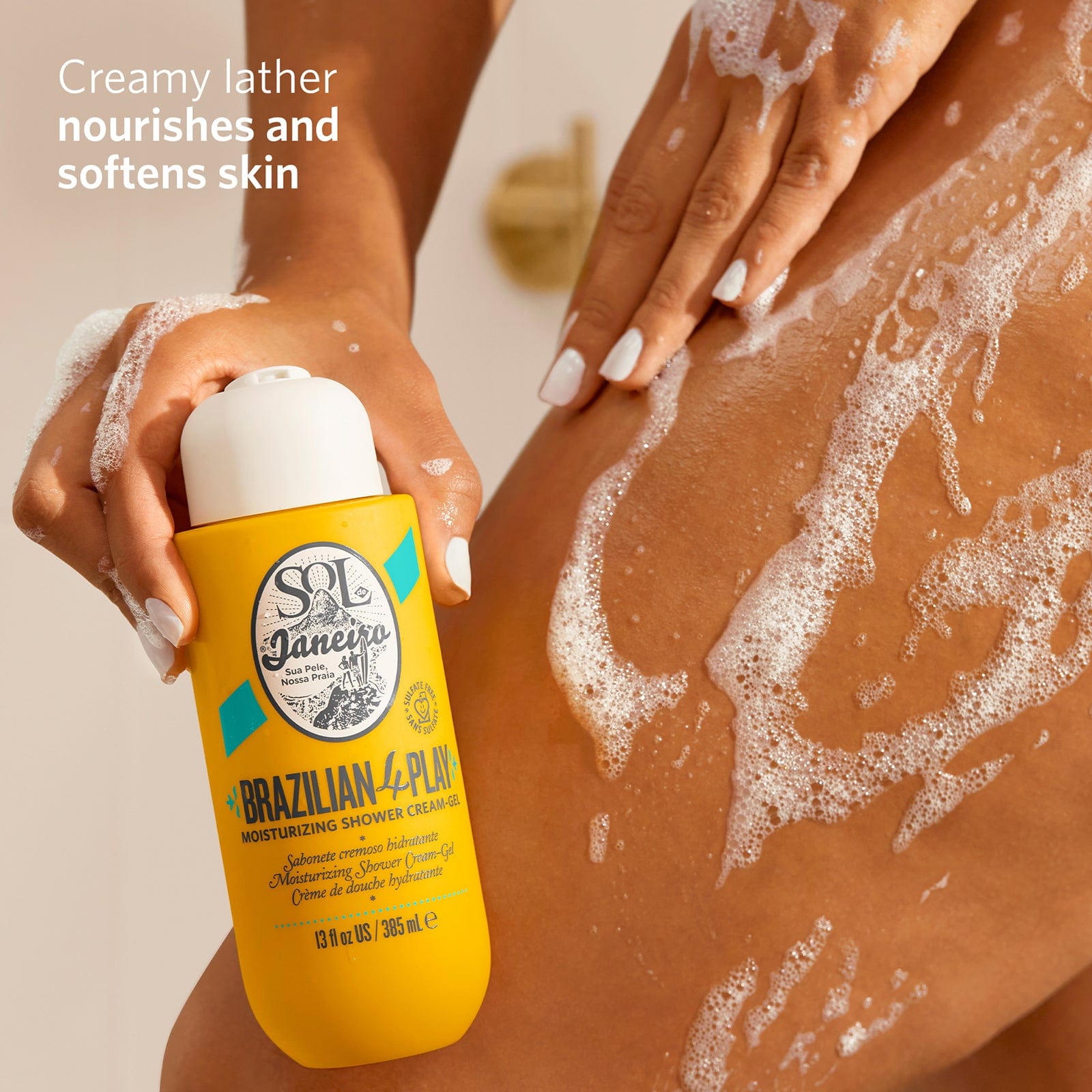 Creamy lather nourishes and softens skin