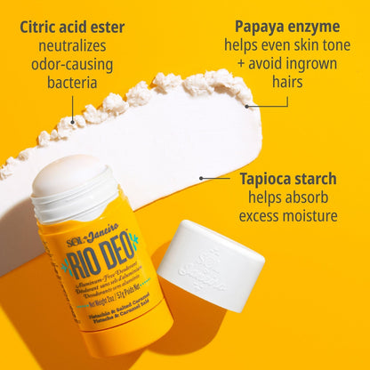 Citric acid easter: neutralizes odor-causing bacteria | Papaya Enzyme: helps even skin tone + avoid ingrown hairs | Tapioca Starch: helps absorb excess moisture